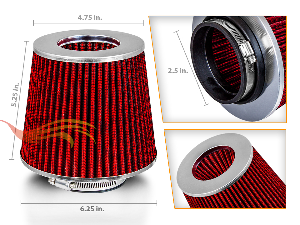 RED 2.5 63.5mm Inlet Cold Air Intake Cone Replacement Quality Dry Air Filter