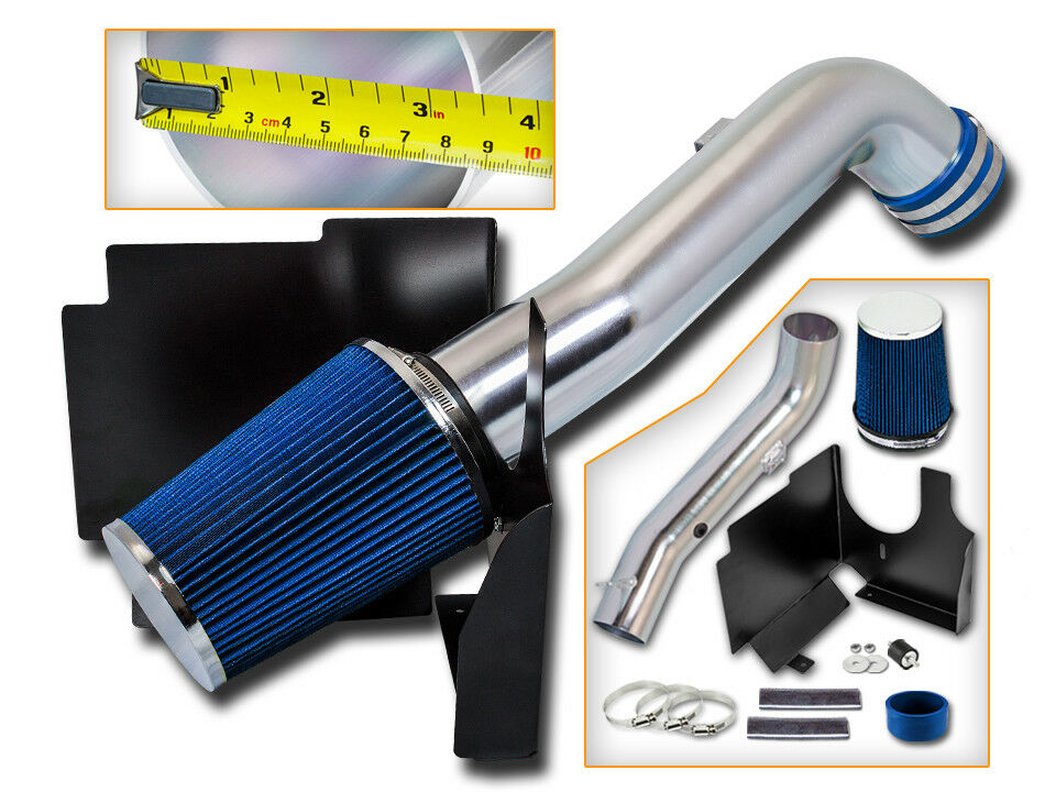 Filter Combo BLUE Compatible For 01-04 Chevy Silverado 2500//3500 6.6L Diesel Cold Air Intake System with Heat Shield Kit