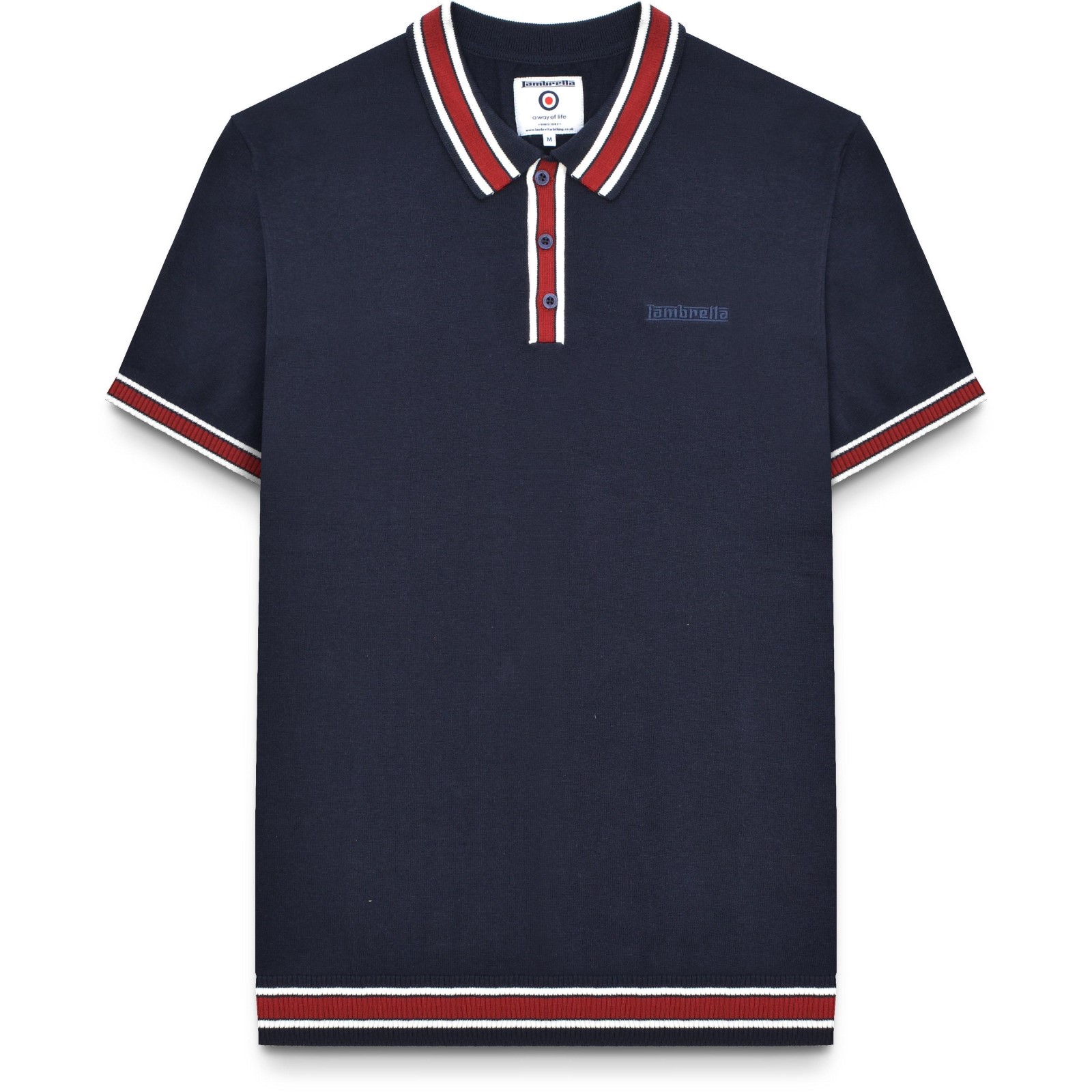 Lambretta Mens Tipped Knit Short Sleeve Polo Shirt - Picture 7 of 11