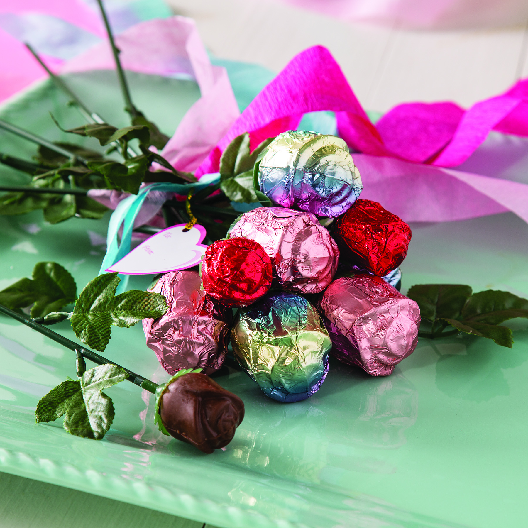 14" Pink FoilWrapped Chocolate Roses, Valentine's Day Exchange, 12