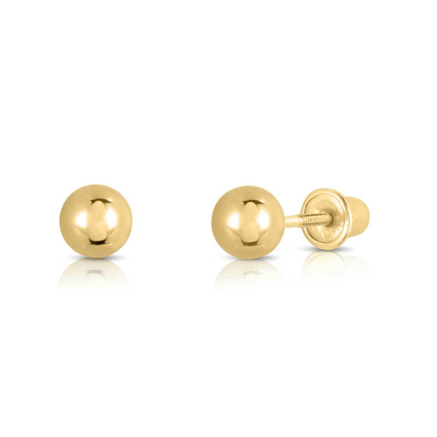 Set Of 3 14K Solid Gold Round Ball Sleeper Stud Earrings With Screw Back