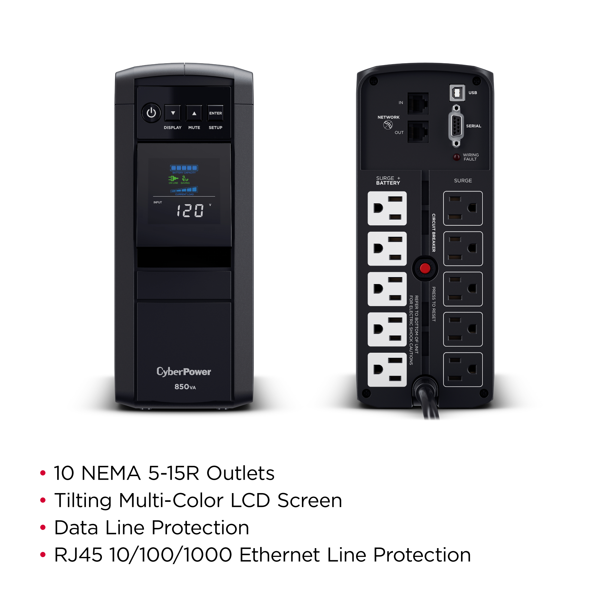 CyberPower CP850PFCLCD-R PFC Sinewave 10 Outlets UPS - Certified Refurbished - 第 6/7 張圖片