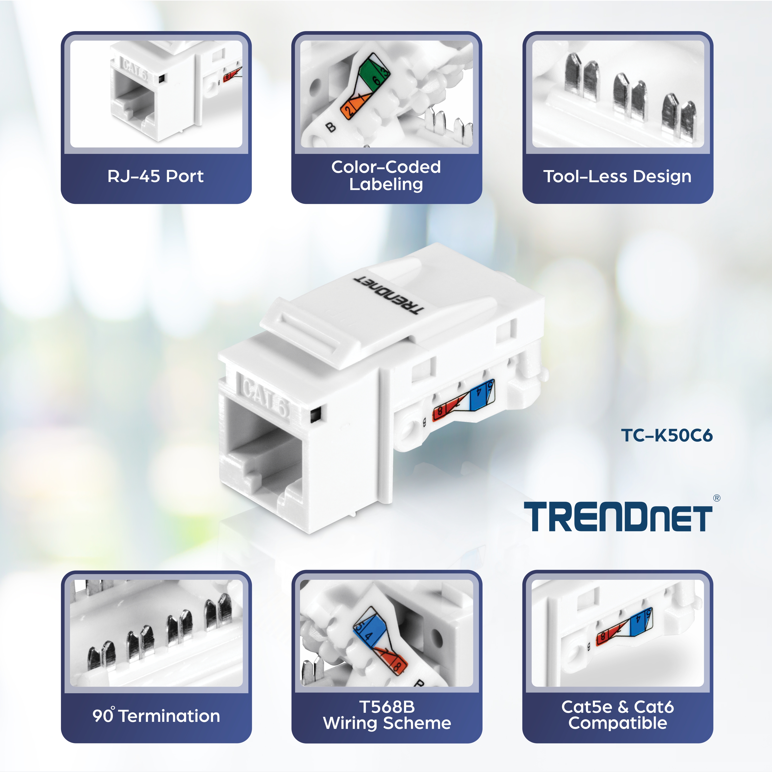 TRENDnet TC-K50C6 50 Pack Cat6 RJ-45 Keystone Jack