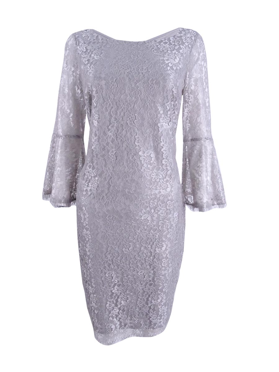 grey bell sleeve dress Calvin Klein Lace Bell-Sleeve Sheath type Dresses & Jumpsuits