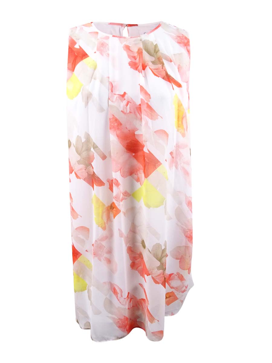 calvin klein pleated chiffon dress Calvin Klein Women's Dress Midi Chiffon Dress with Pleated Skirt Chambray  Multi 2 at Amazon Women's Clothing store