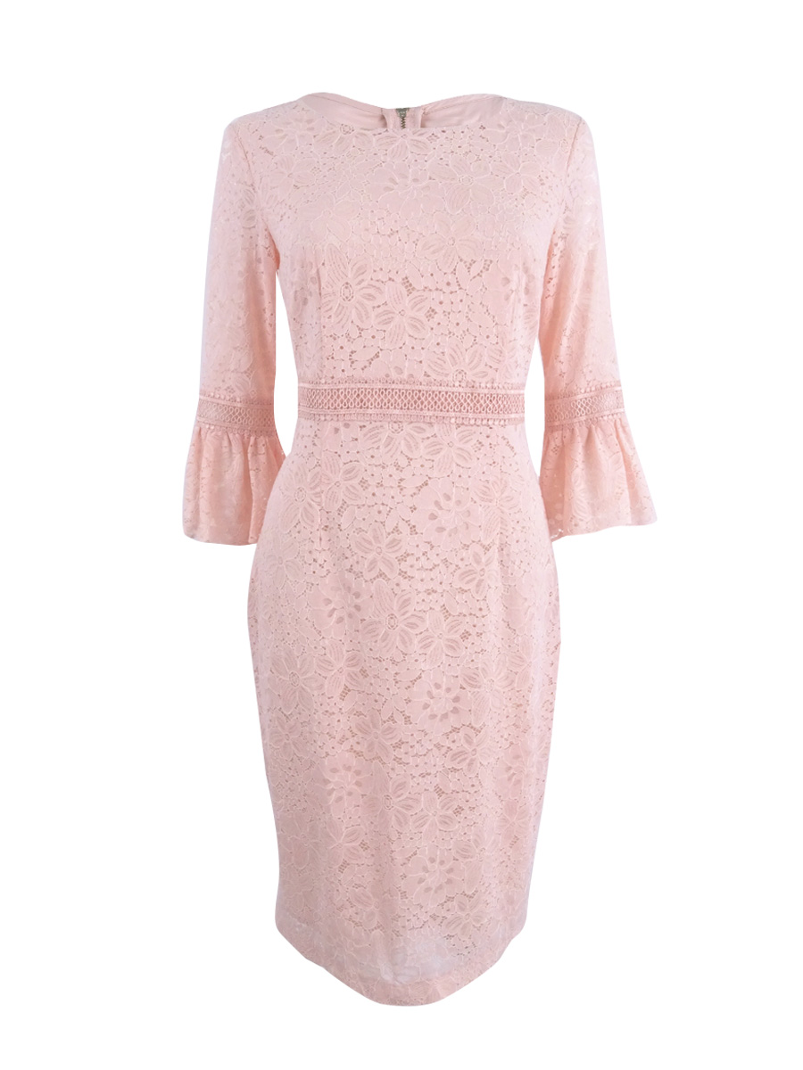 tommy hilfiger pink lace dress Tommy Hilfiger Women's Lace Bell-Sleeve Dress (4, Powder)