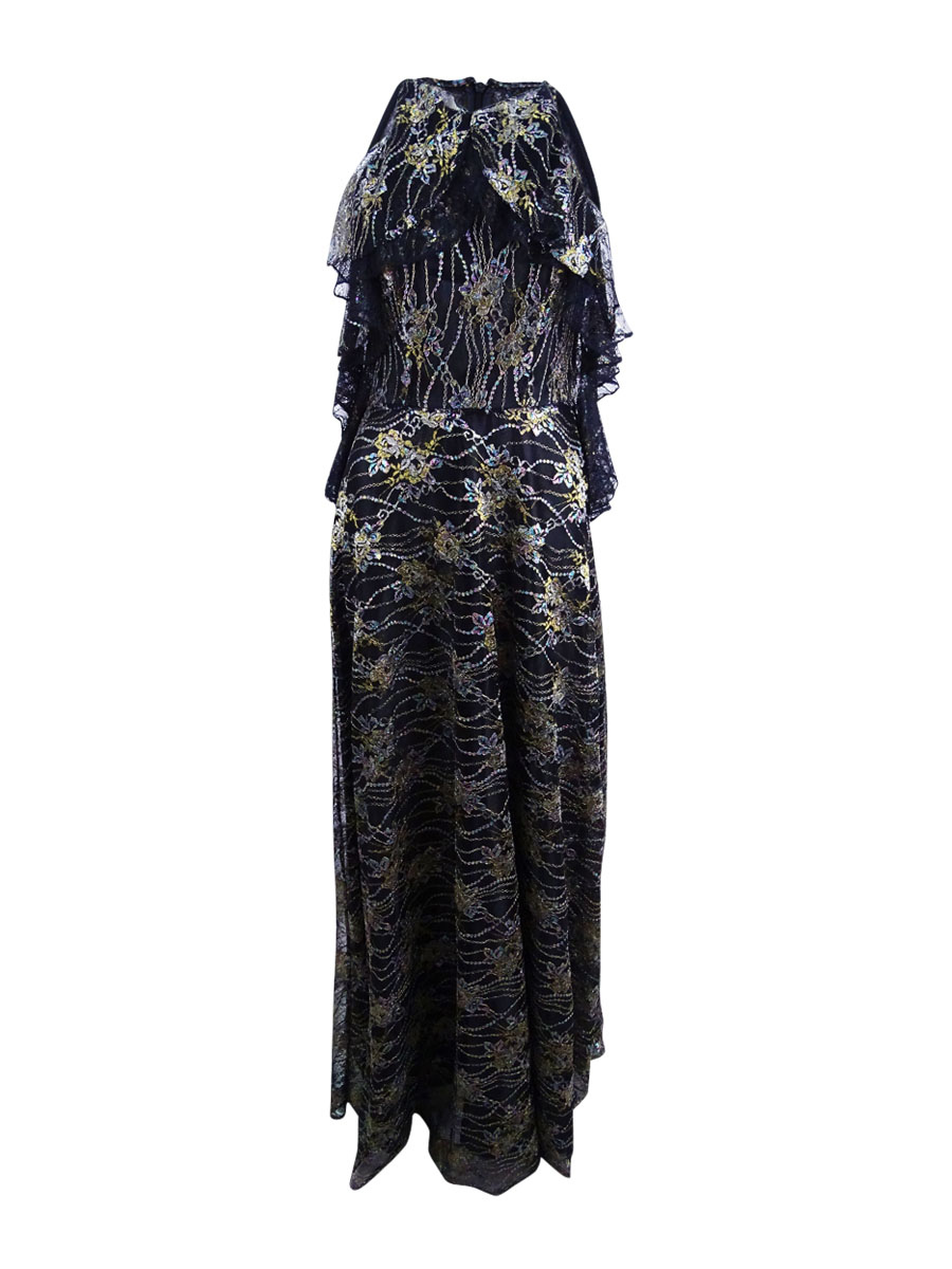 Tahari ASL Women's Metallic Lace Gown (2, Black/Gold/Blush)