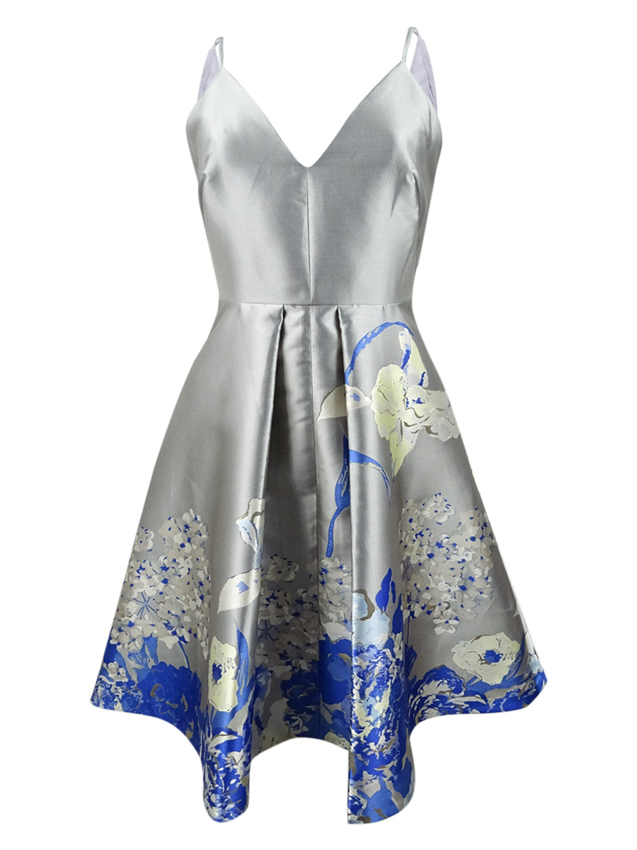 calvin klein floral fit and flare dress Calvin Klein Floral-Border Metallic Fit & Flare Dress
