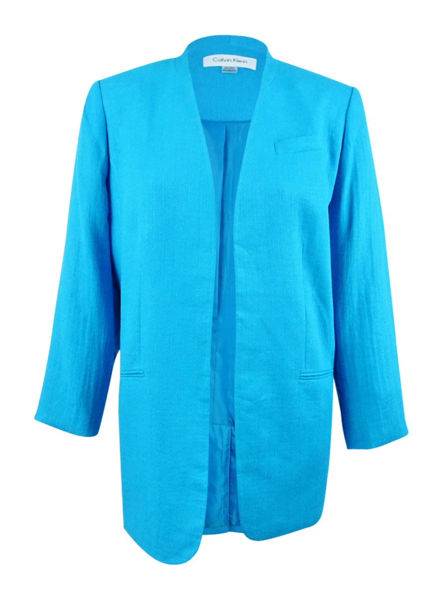 Calvin Klein Women's Petite Open-Front Topper Jacket (6P, Cerulean)