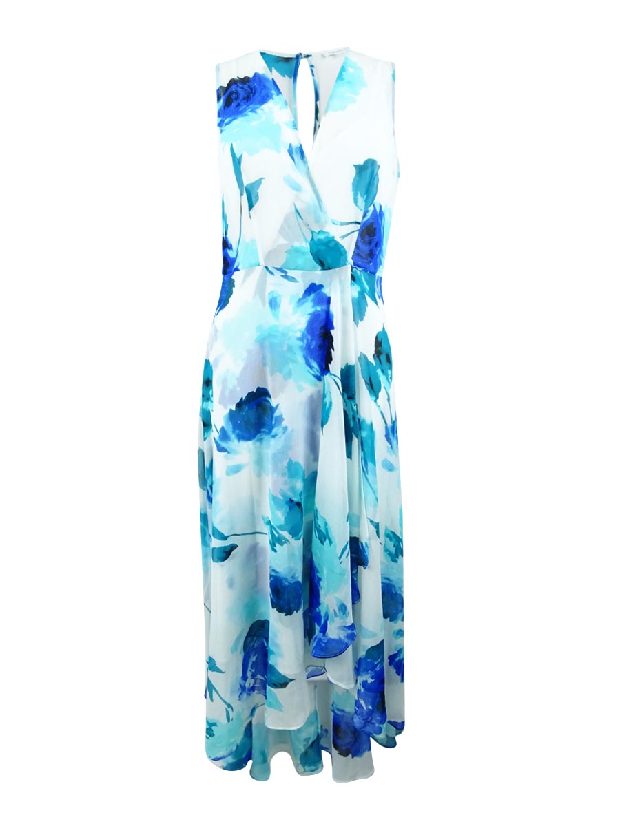 calvin klein women's printed chiffon wrap dress Calvin Klein Women's Printed Chiffon Faux-Wrap Dress (4, Lagoon)