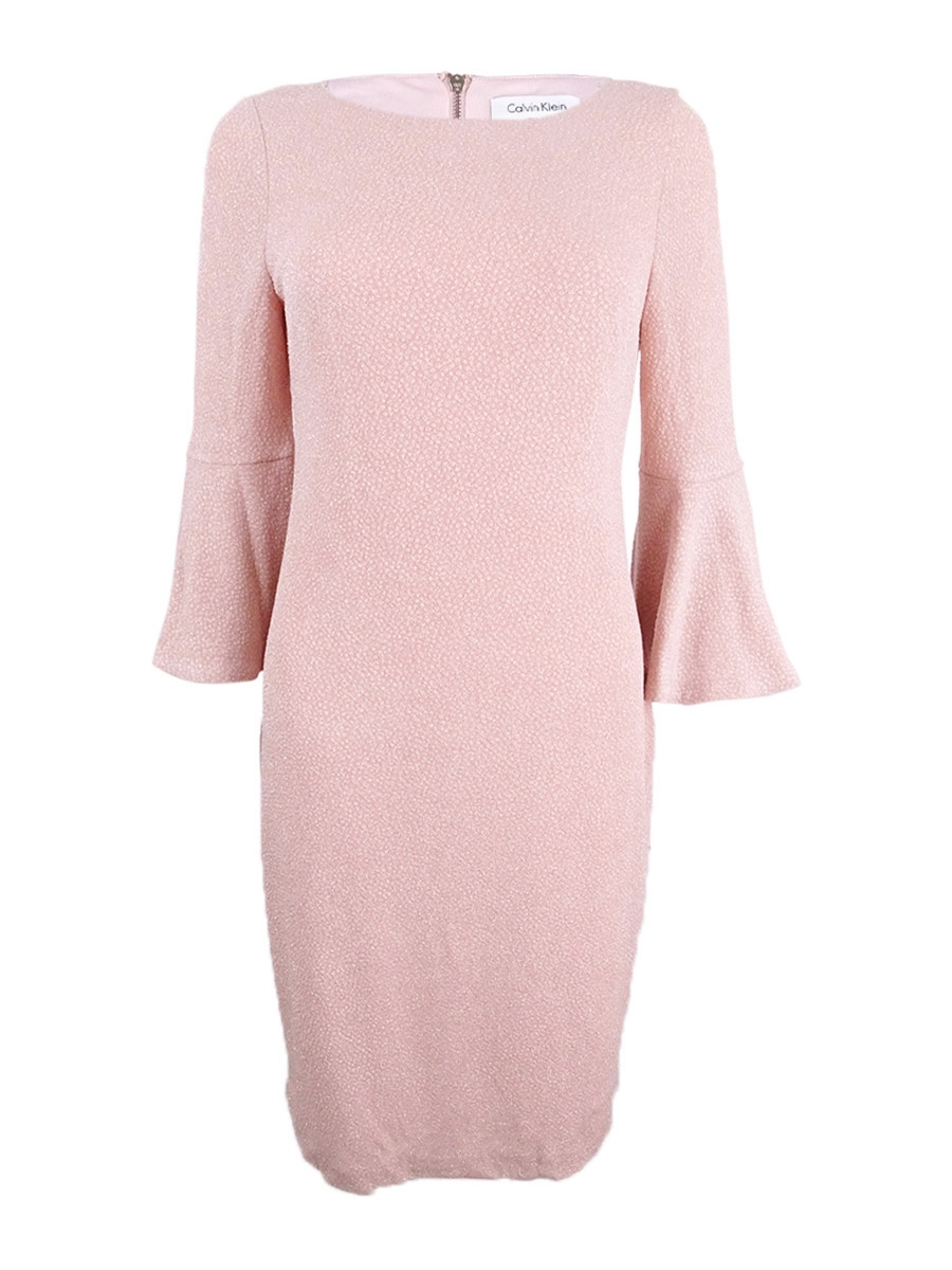 calvin klein pink bell sleeve dress Calvin Klein Women's Metallic Bell-Sleeve Sheath Dress (4, Blush)