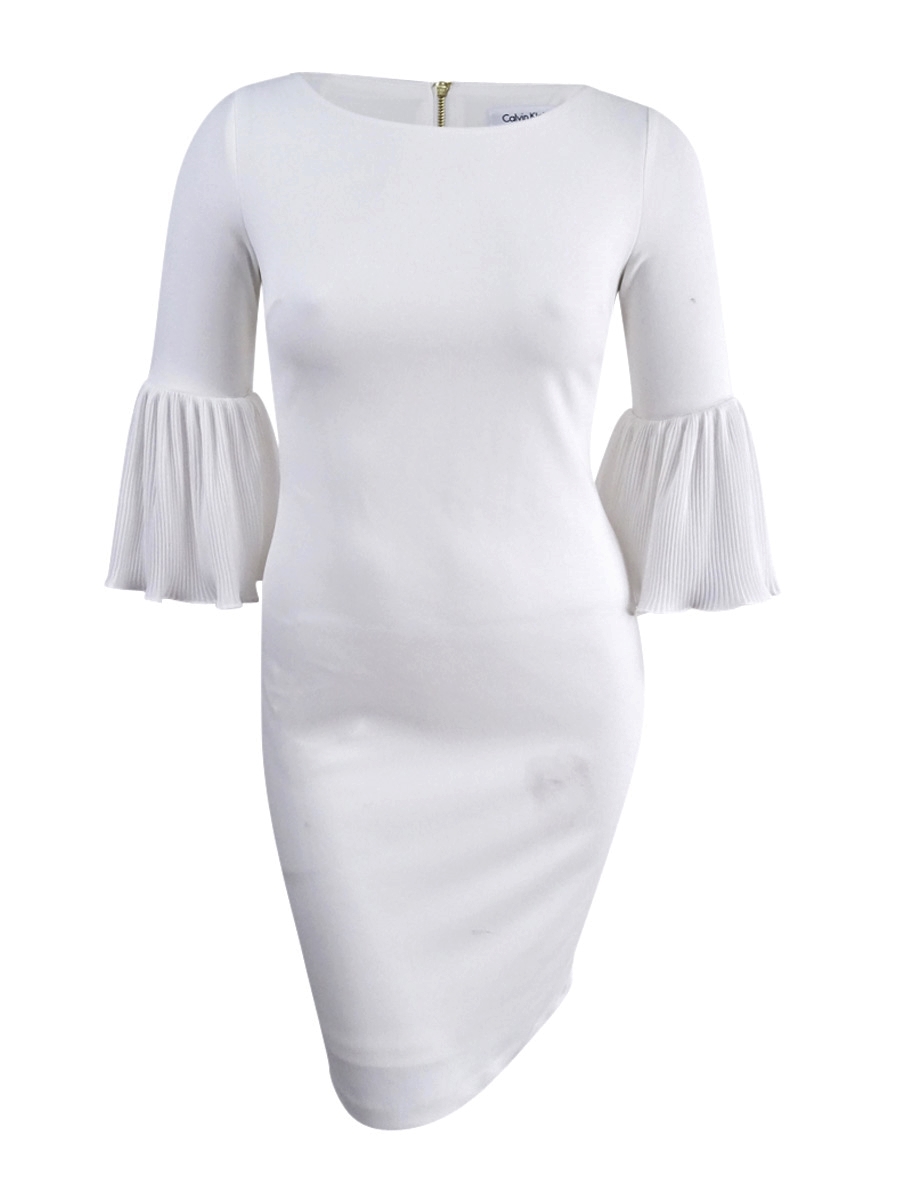 calvin klein pleated sleeve sheath dress Calvin Klein Women's Pleated Bell-Sleeve Dress