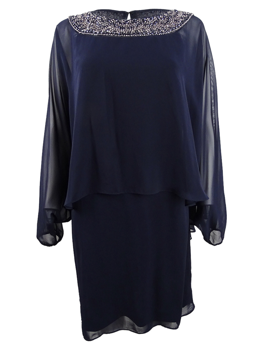 xscape embellished chiffon cape dress X by Xscape Womens Chiffon Embellished Cocktail Dress Pink 10