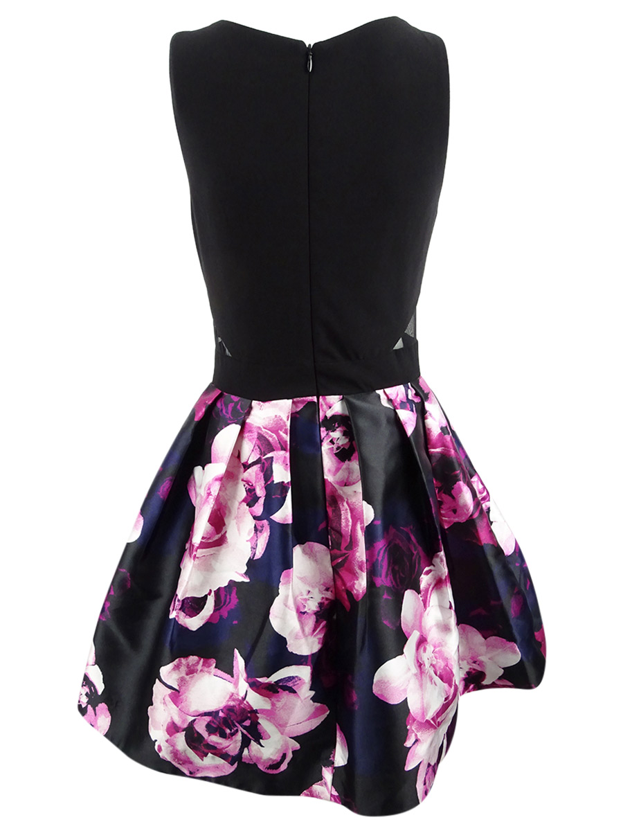 Xscape+Womens+Black+Printed+Floral+Fit+%26+Flare+Cocktail+Dress+6+BHFO+ ...