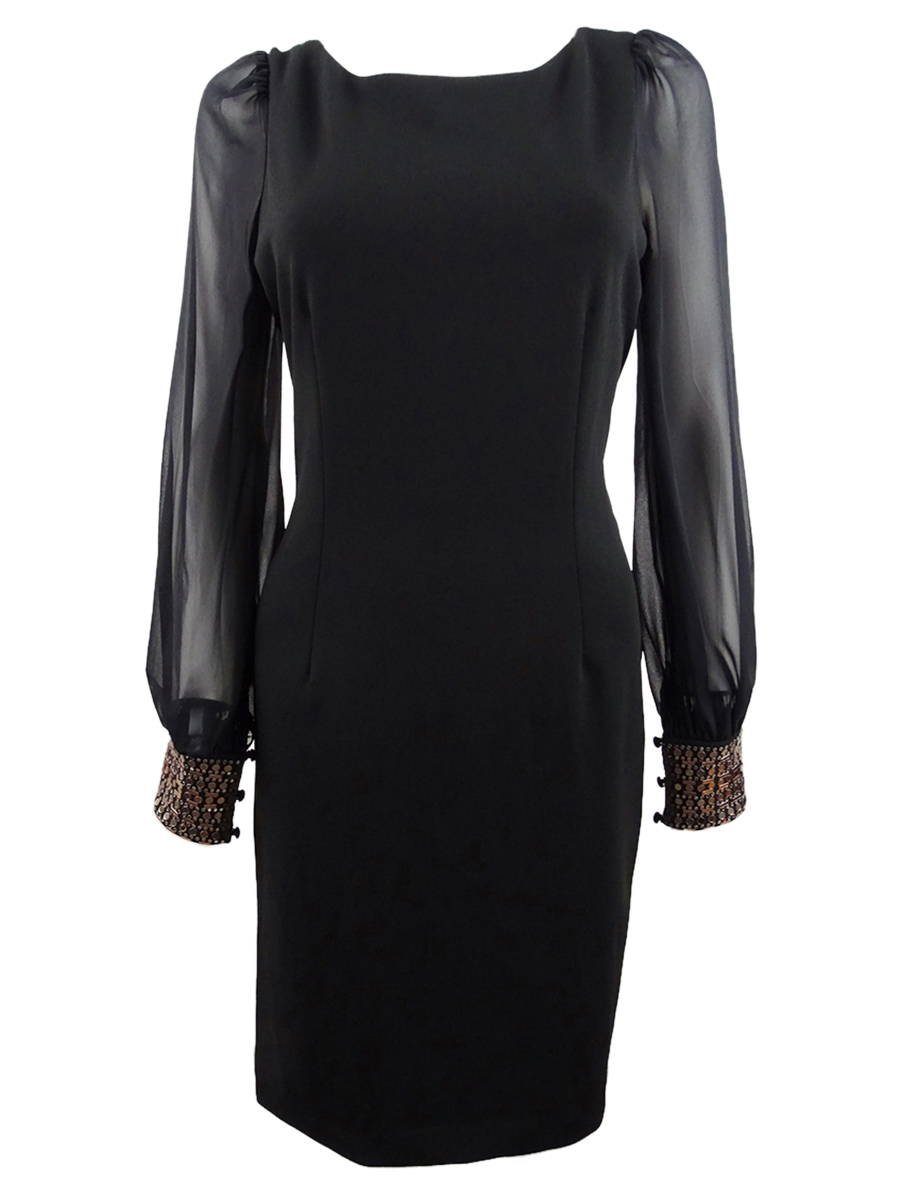 calvin klein black dress with sheer sleeves Calvin Klein Womens Comfy Sheer Sleeves Sweaterdress - Black