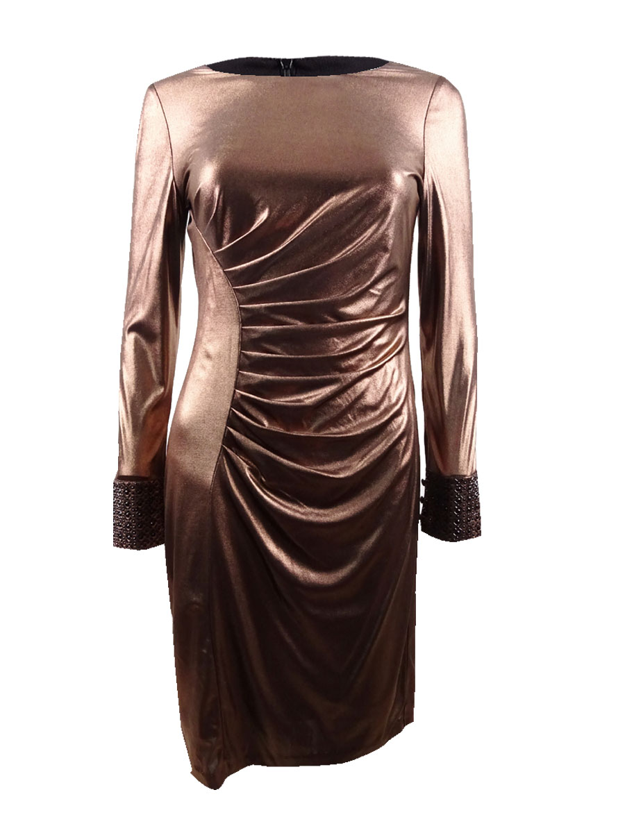 plus size metallic bodycon dress Plus Size Metallic Ruched Shirt Dress- Gunmetal