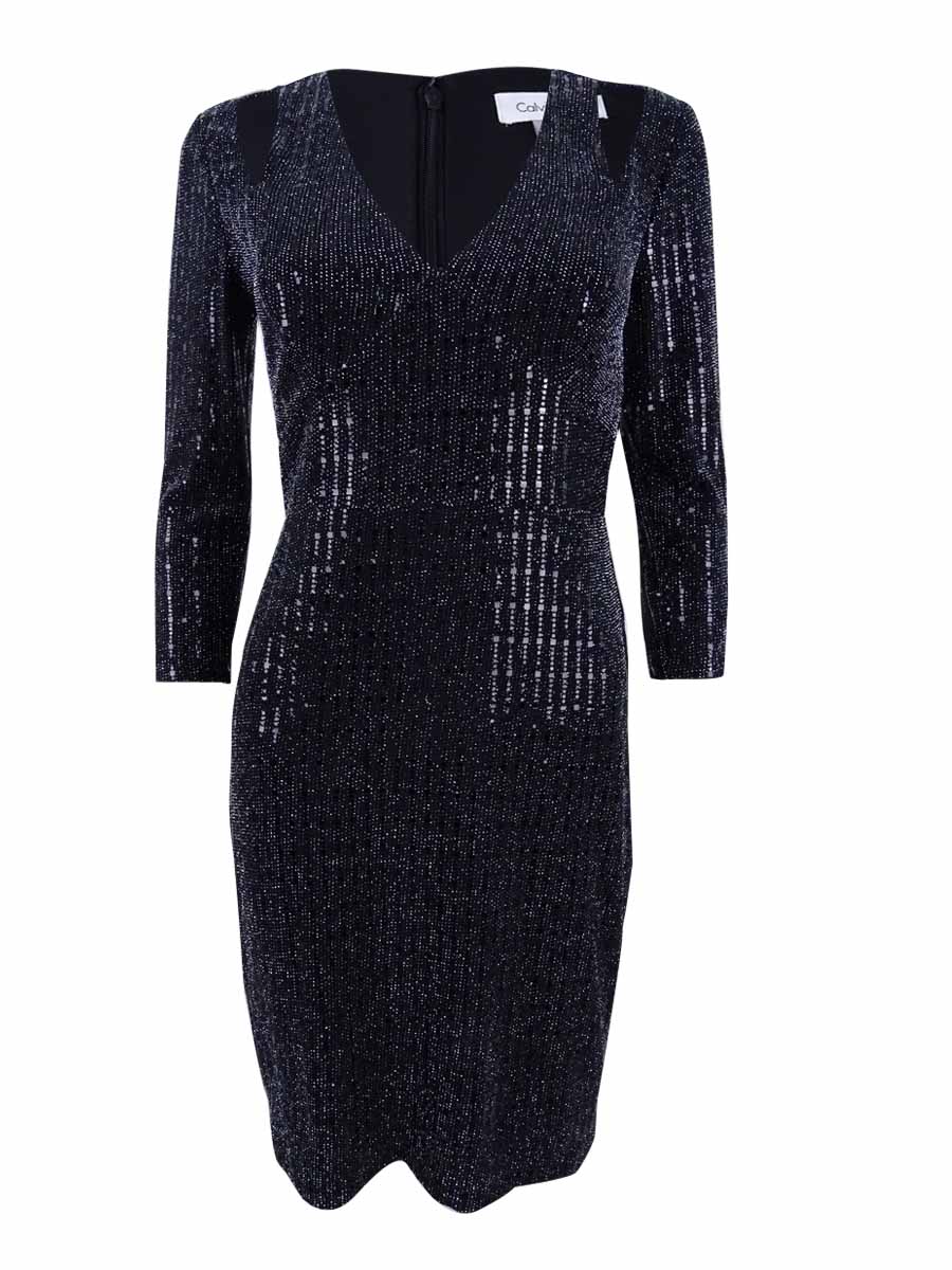Calvin Klein Cold-Shoulder Metallic Jersey Sheath Dress - Black 8