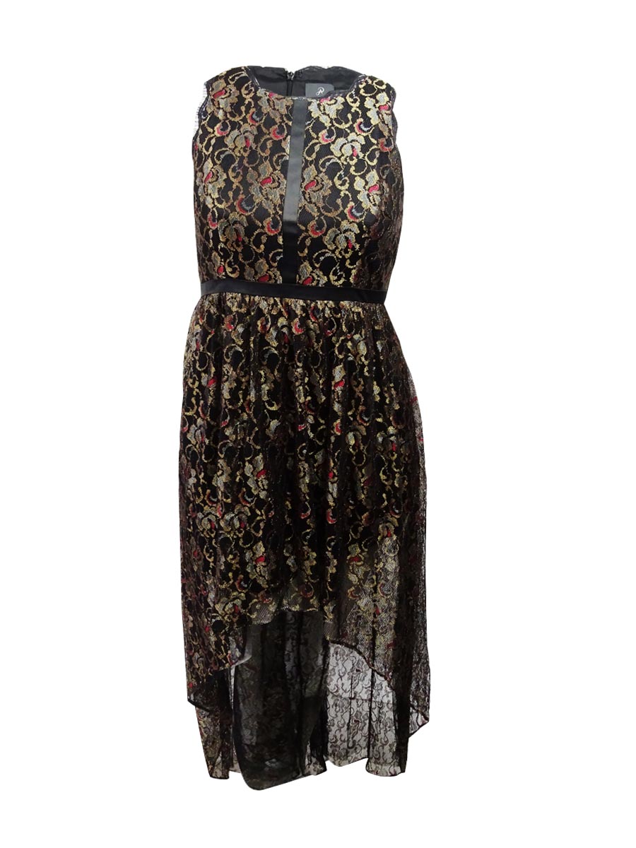 gold and black high low dress Adrianna Papell Metallic Lace High-Low del:august