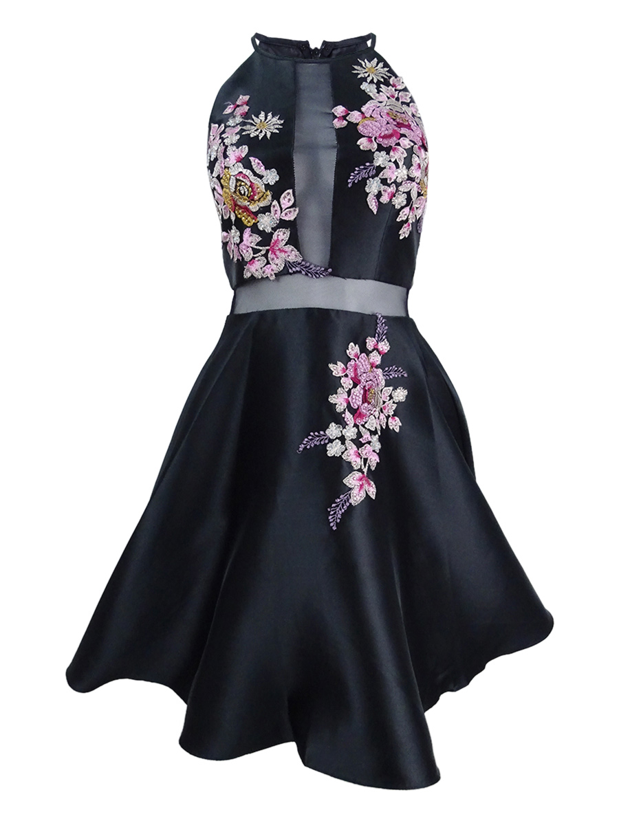 Xscape Embroidered Illusion Fit & Flare Dress - Black 2