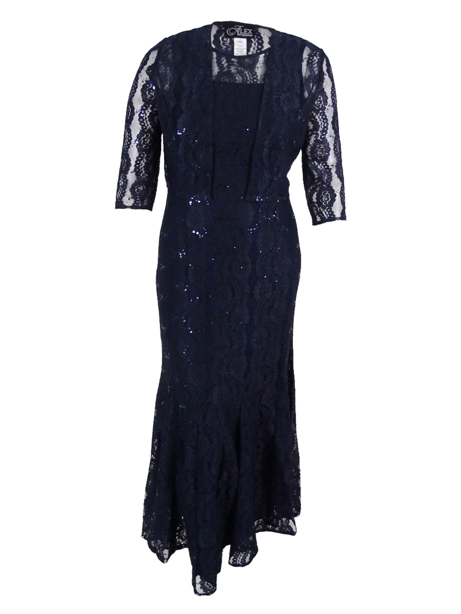 alex evenings sequined lace gown