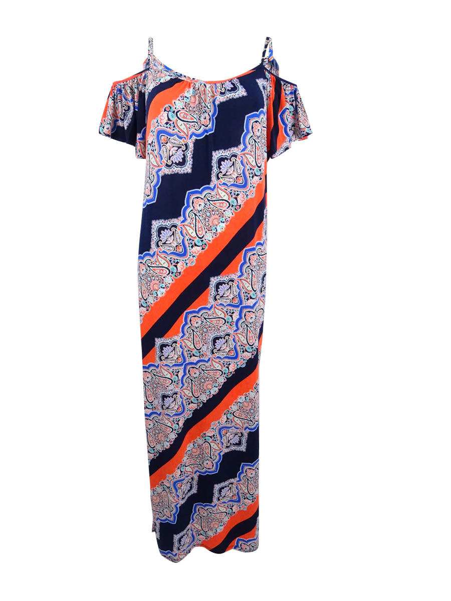 Printed Cold-Shoulder Maxi Dress 