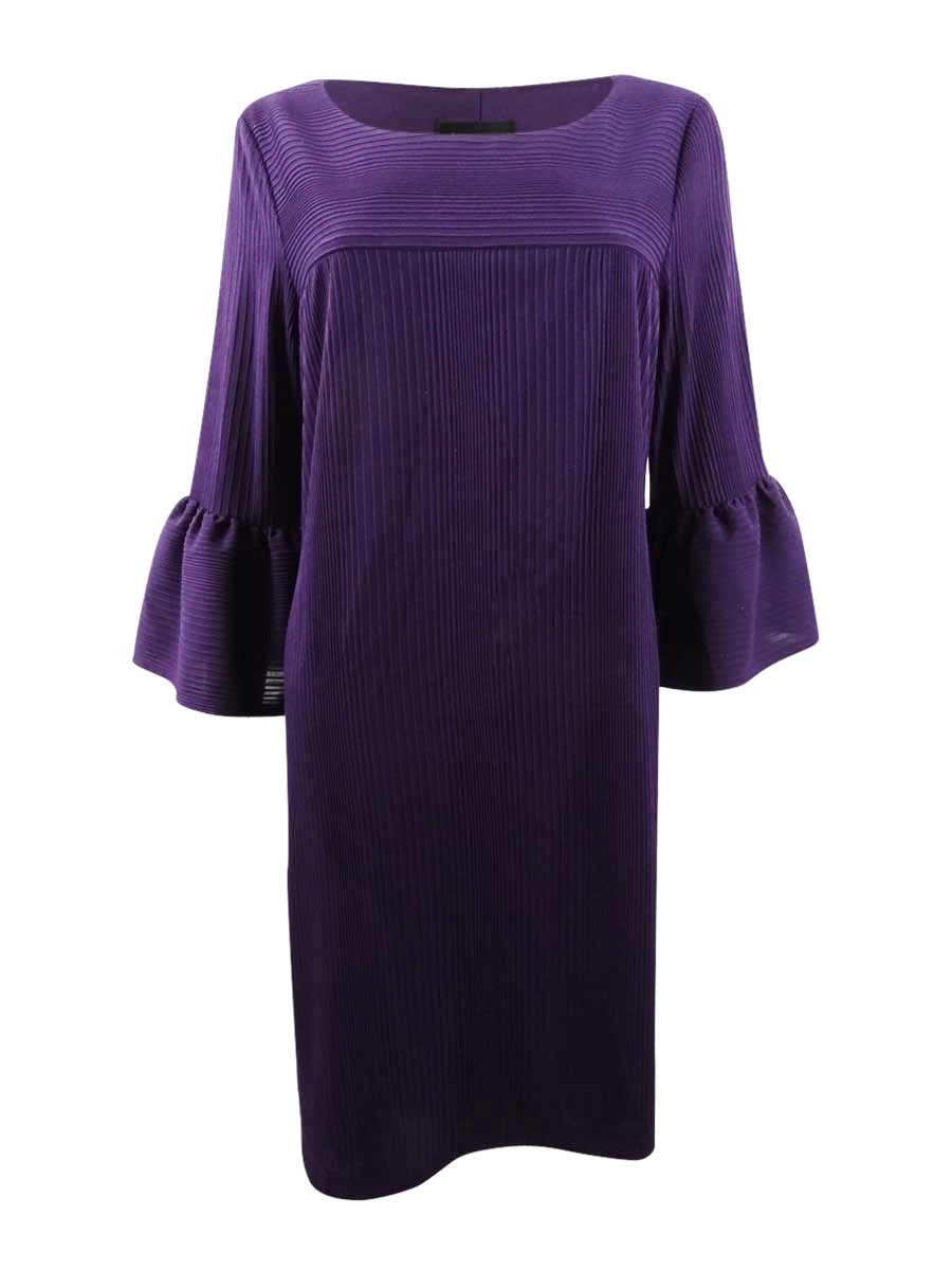 long sleeve purple shift dress Connected Women's Ruffle-Sleeve Shift Dress (6, Eggplant)