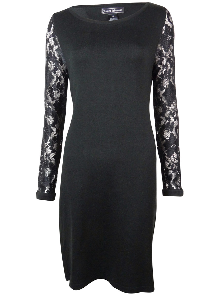 Lace Sleeves Boat Neck Knit Dress | eBay