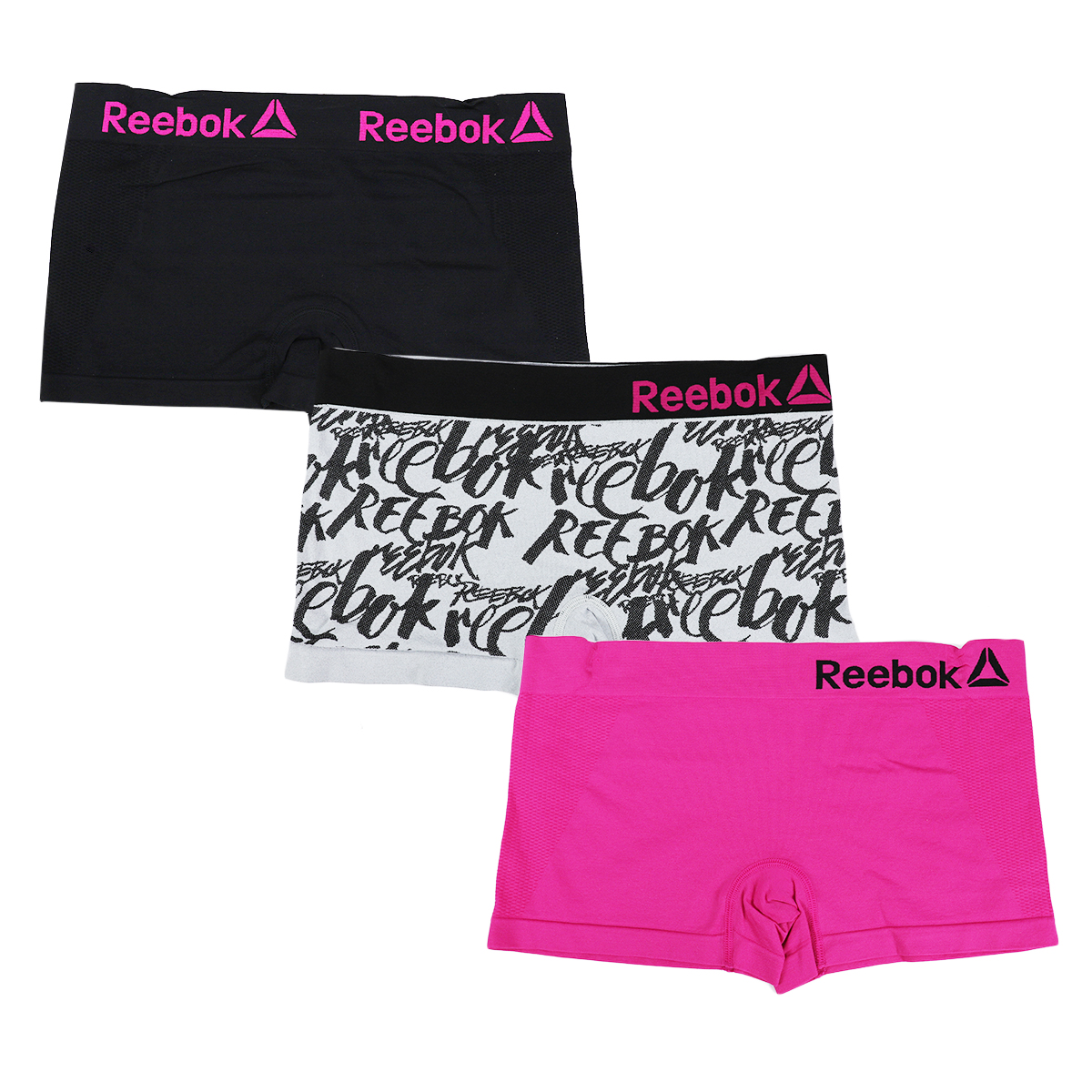 Reebok Women's Seamless Boyshort Panties 3-Pack Porcelain Grey Logo ...