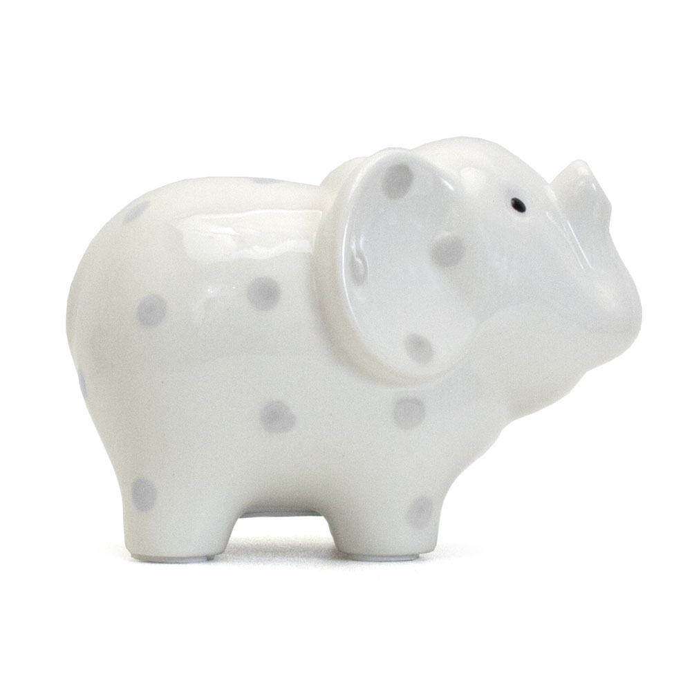 Blue Polka Dot Child To Cherish White Elephant Money Bank