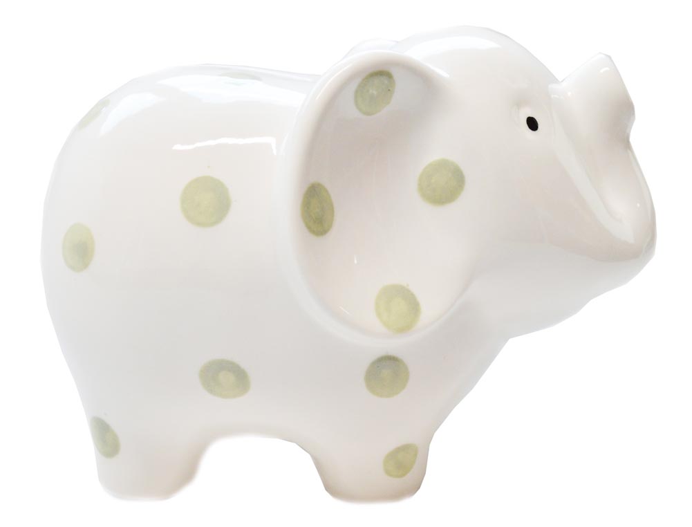 Blue Polka Dot Child To Cherish White Elephant Money Bank