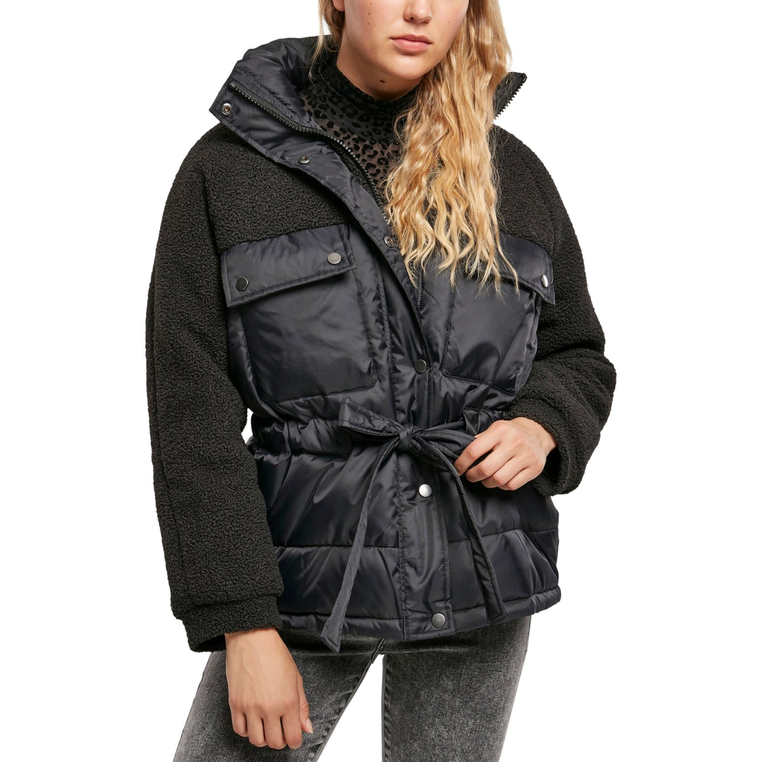 Urban Classics Ladies Sherpa Puffer Jacke schwarz