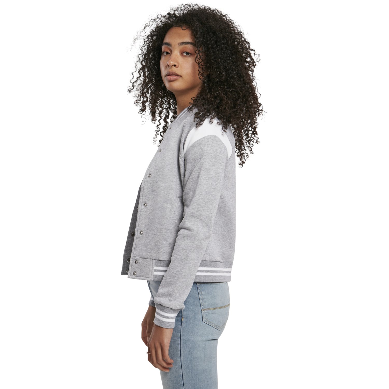 Urban Classics Women's Organic College Sweat Jacket - Black, Ribbed Cuffs, Snap Front (Size XS) - View #7