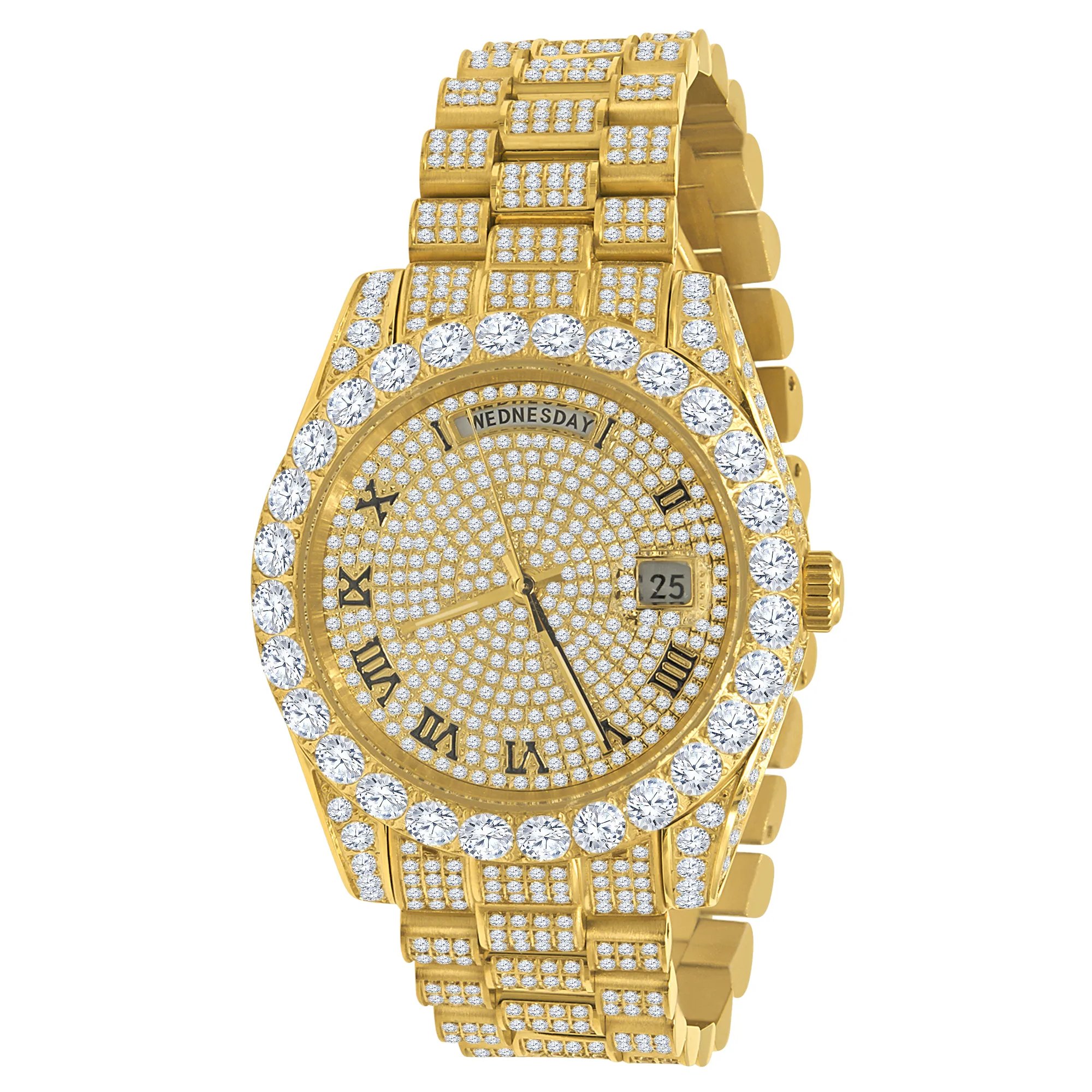 Iced Out Zirkonia Edelstahl Automatik Uhr gold