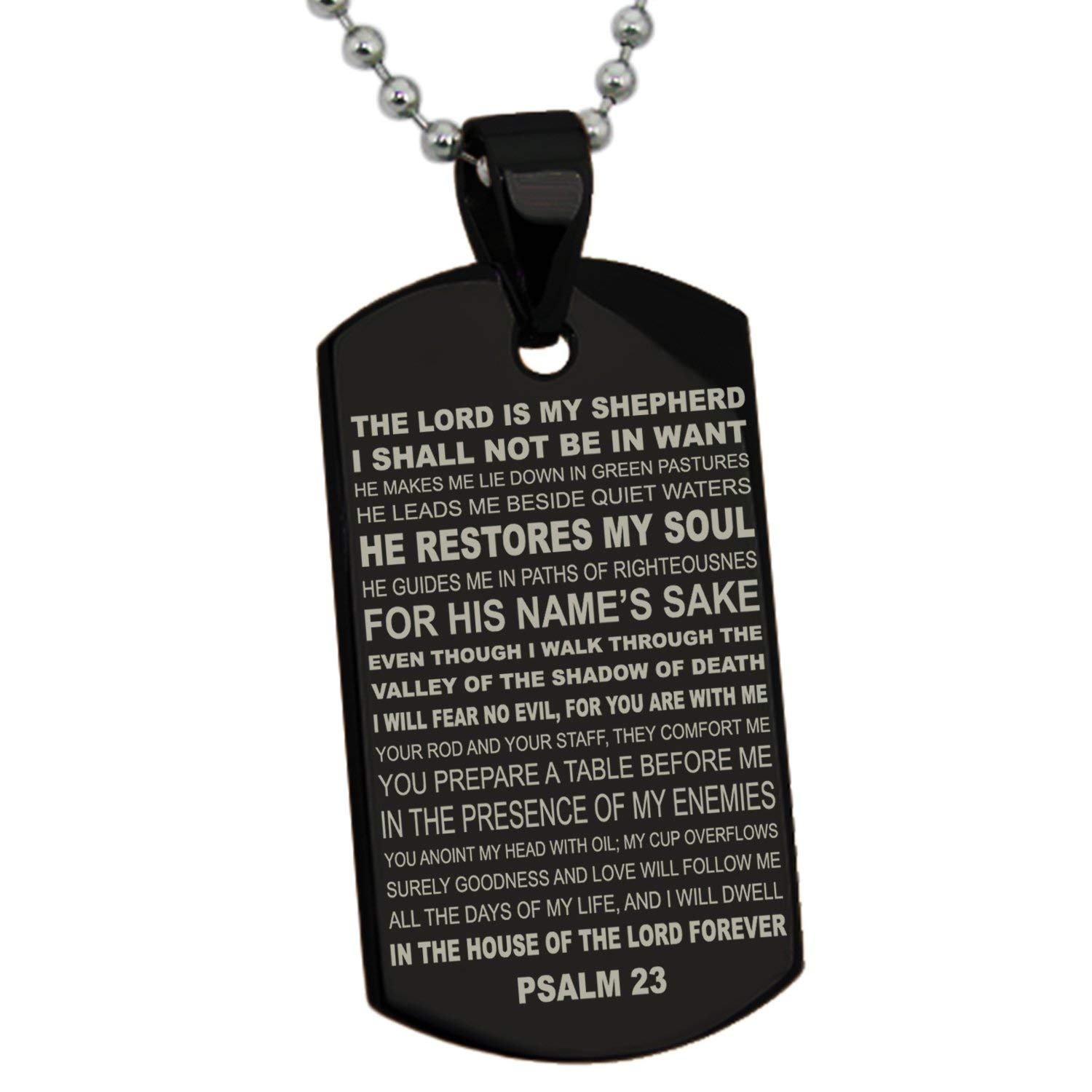 STAINLESS STEEL PSALM 23 Bible Verse Dog Tag Pendant Necklace £16.49