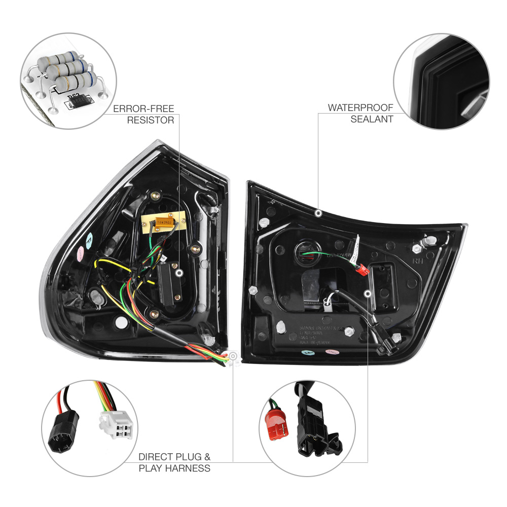 For 200409 Lexus RX330 RX350 Black "NEWEST LED TUBE" Rear Brake Tail