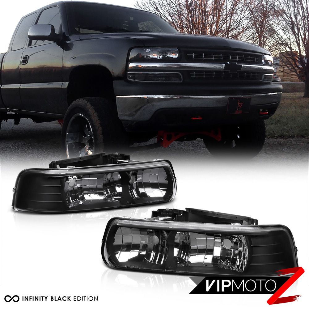 Black Headlight Replacement for 99-02 GMC Sierra Pickup /& 00-06 Yukon 1500// Yukon XL 2500 Factory Style Weathertight Headlamp Assembly Pair Parking Lamps