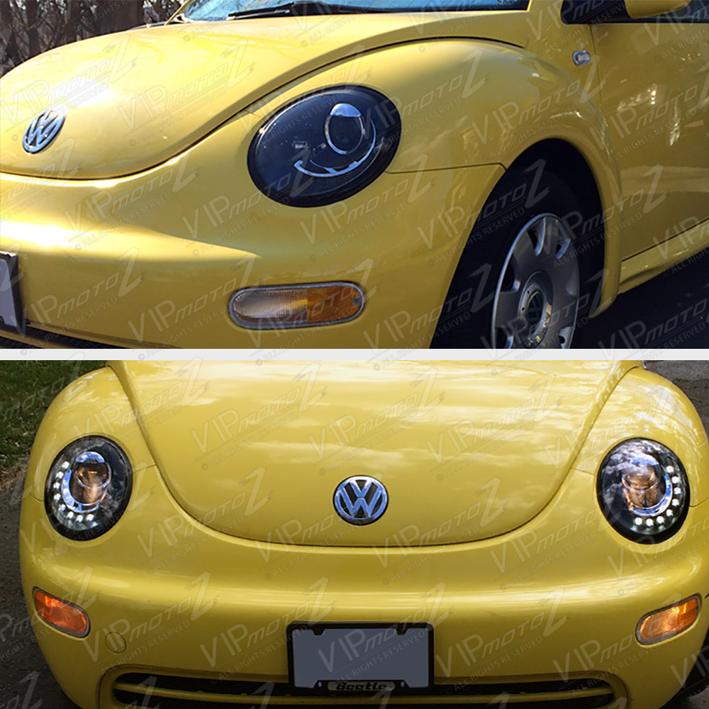19982005 Volkswagen VW New Beetle "LED DRL" Black Projector Headlights