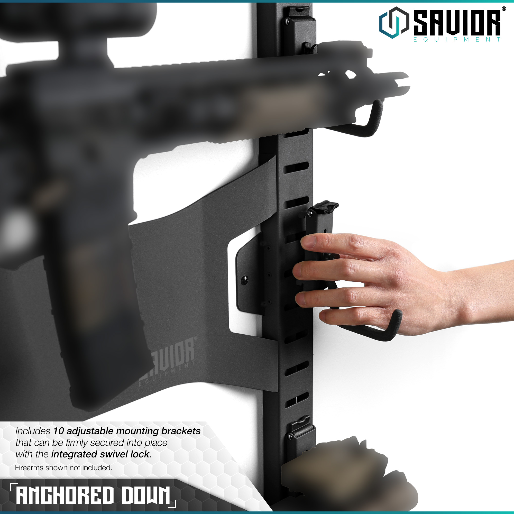 Tactical Horizontal 5 Gun Rifle Rack Hanger Shotgun Wall Mount Display + 10 Hook - Picture 4 of 25