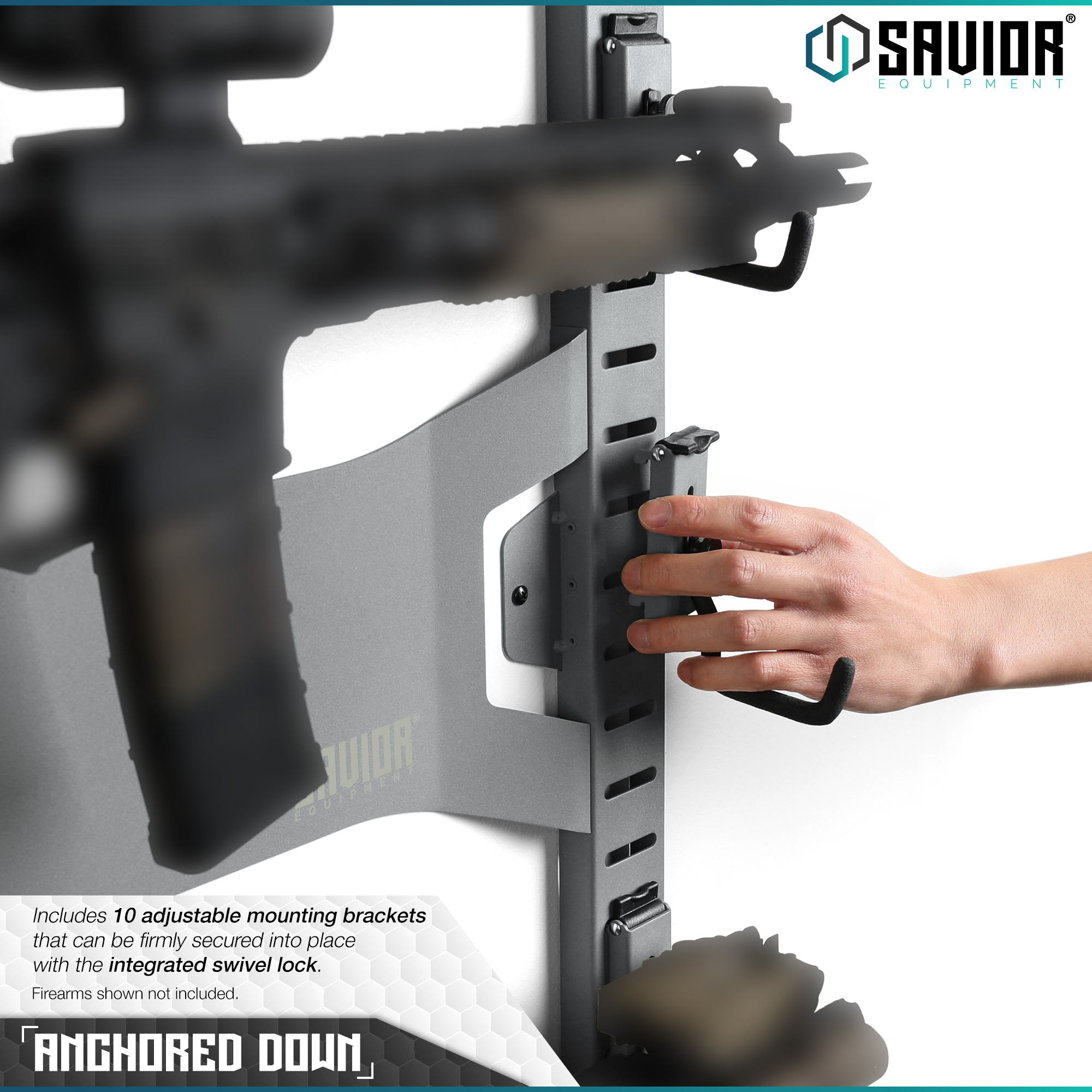 Tactical Horizontal 5 Gun Rifle Rack Hanger Shotgun Wall Mount Display + 10 Hook - Picture 22 of 25