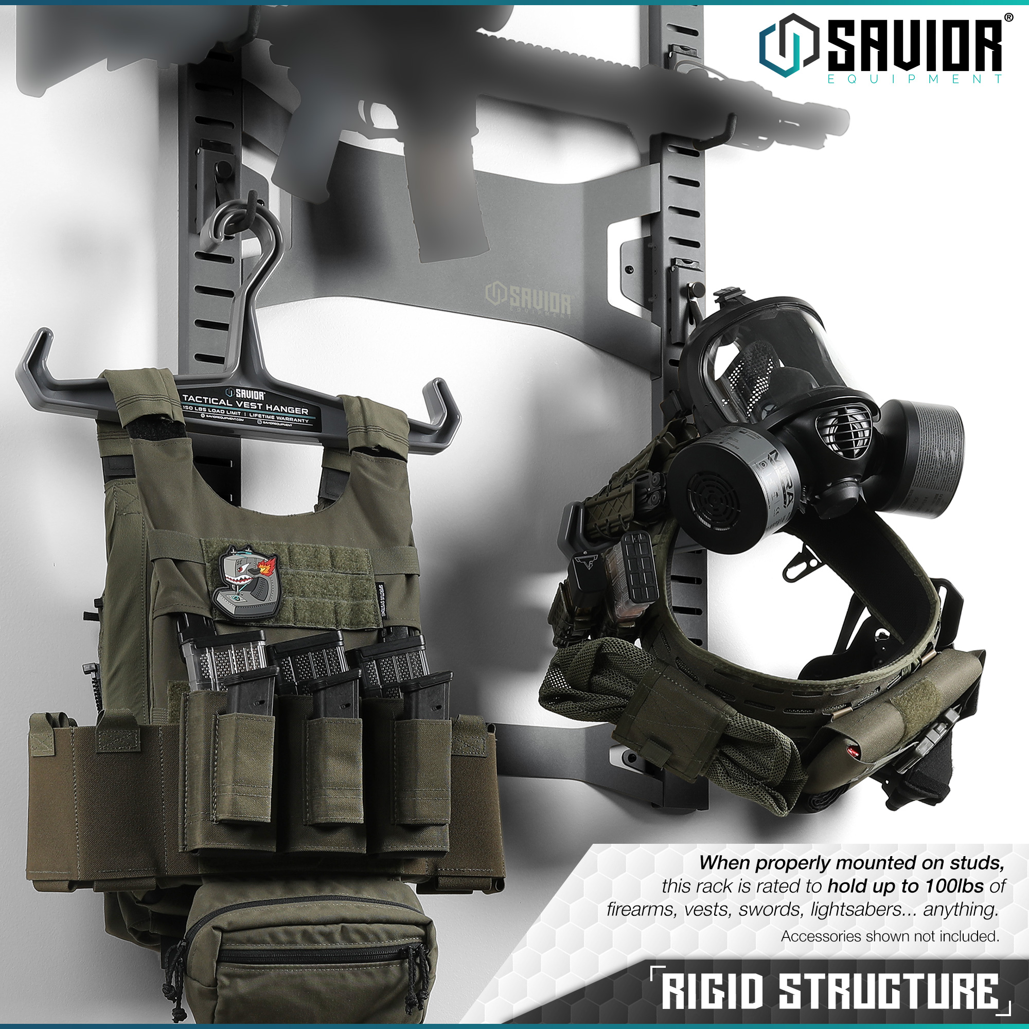 Tactical Horizontal 5 Gun Rifle Rack Hanger Shotgun Wall Mount Display + 10 Hook - Picture 23 of 25