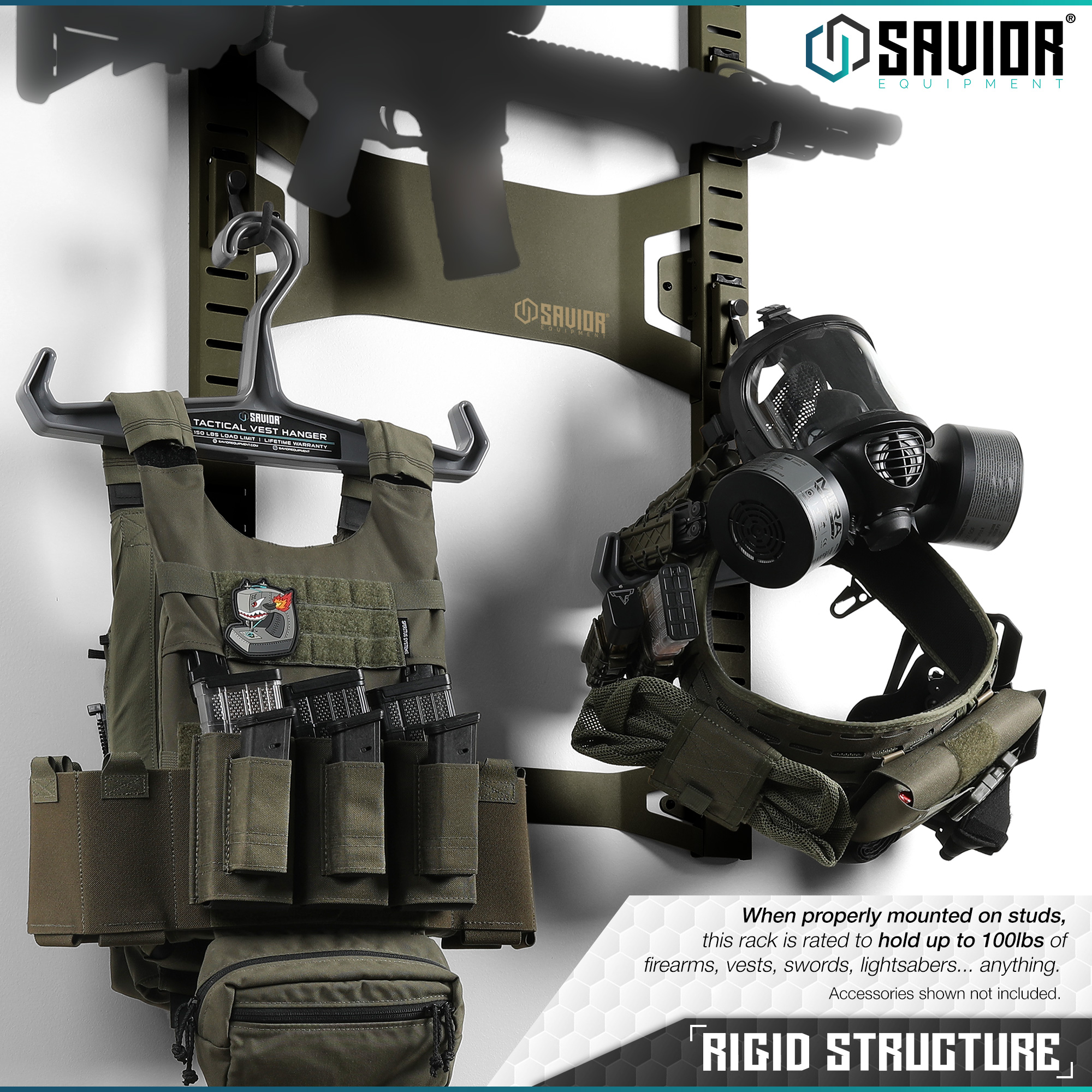 Tactical Horizontal 5 Gun Rifle Rack Hanger Shotgun Wall Mount Display + 10 Hook - Picture 11 of 25