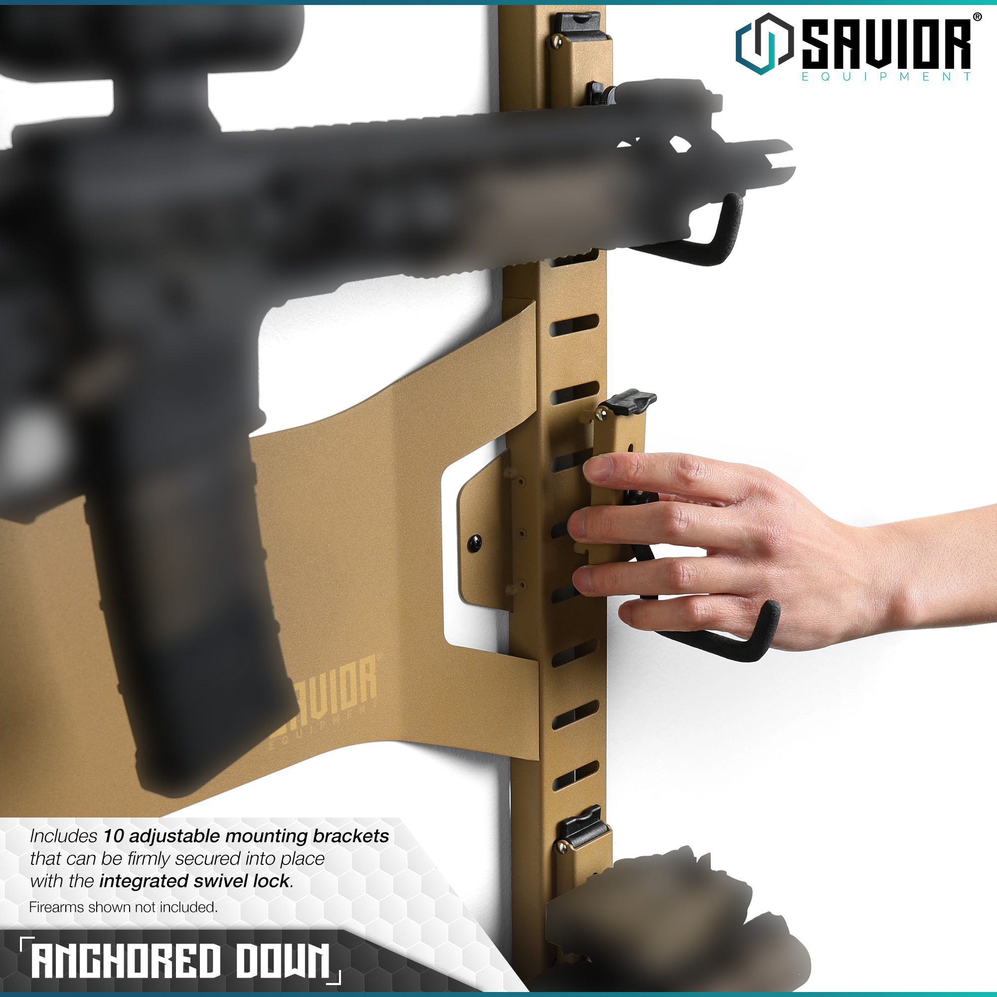 Tactical Horizontal 5 Gun Rifle Rack Hanger Shotgun Wall Mount Display + 10 Hook - Picture 16 of 25