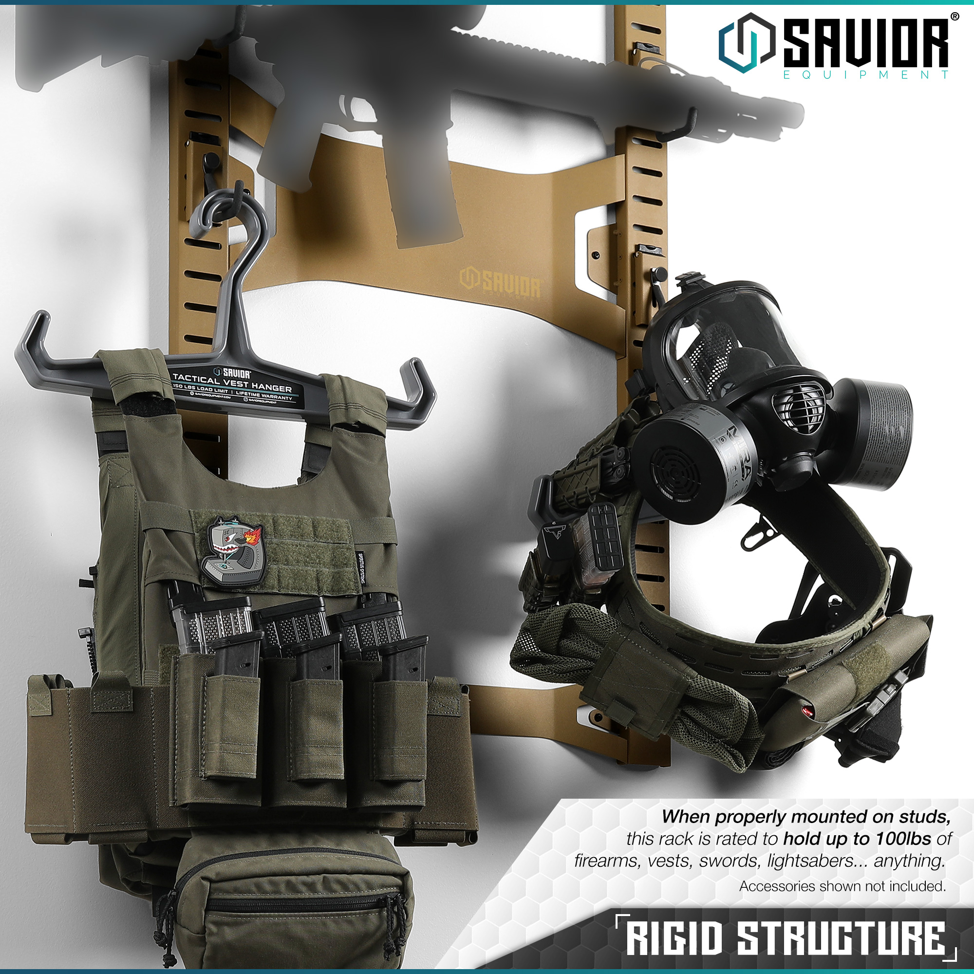 Tactical Horizontal 5 Gun Rifle Rack Hanger Shotgun Wall Mount Display + 10 Hook - Picture 17 of 25