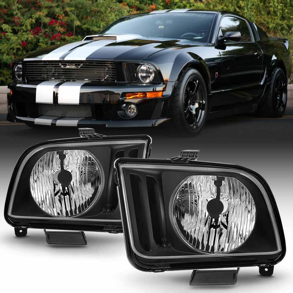 Driver and Passenger Side DWVO Headlight Aseembly Compatible with 2005-2009 Ford Mustang Black Housing Clear Lens