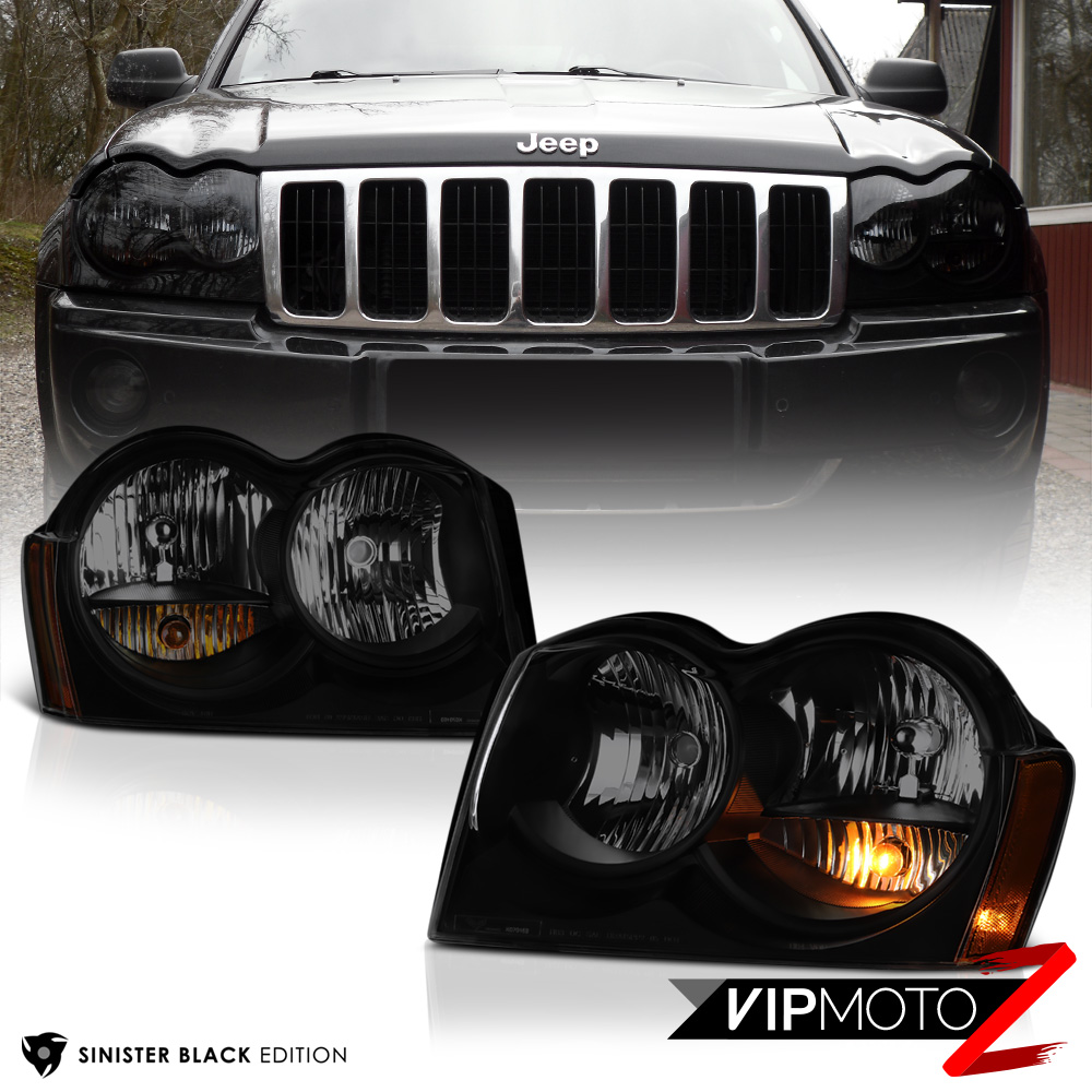 For 0507 Jeep Grand Cherokee Darkest Smoke Sinister Black Headlight