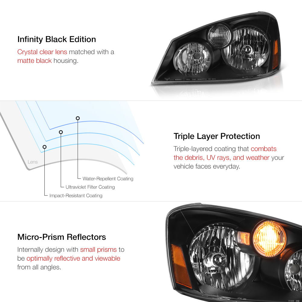 For 2005 2006 Nissan Altima Base S SE SL Sedan Black Front Headlights