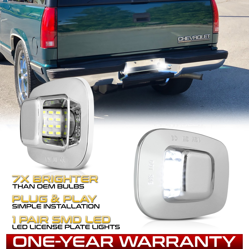 "CHROME" LED License Plate Lights Tag Lamps For Chevy S10 Tahoe GMC