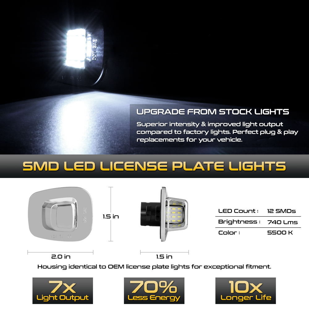 "CHROME" LED License Plate Lights Tag Lamps For Chevy S10 Tahoe GMC