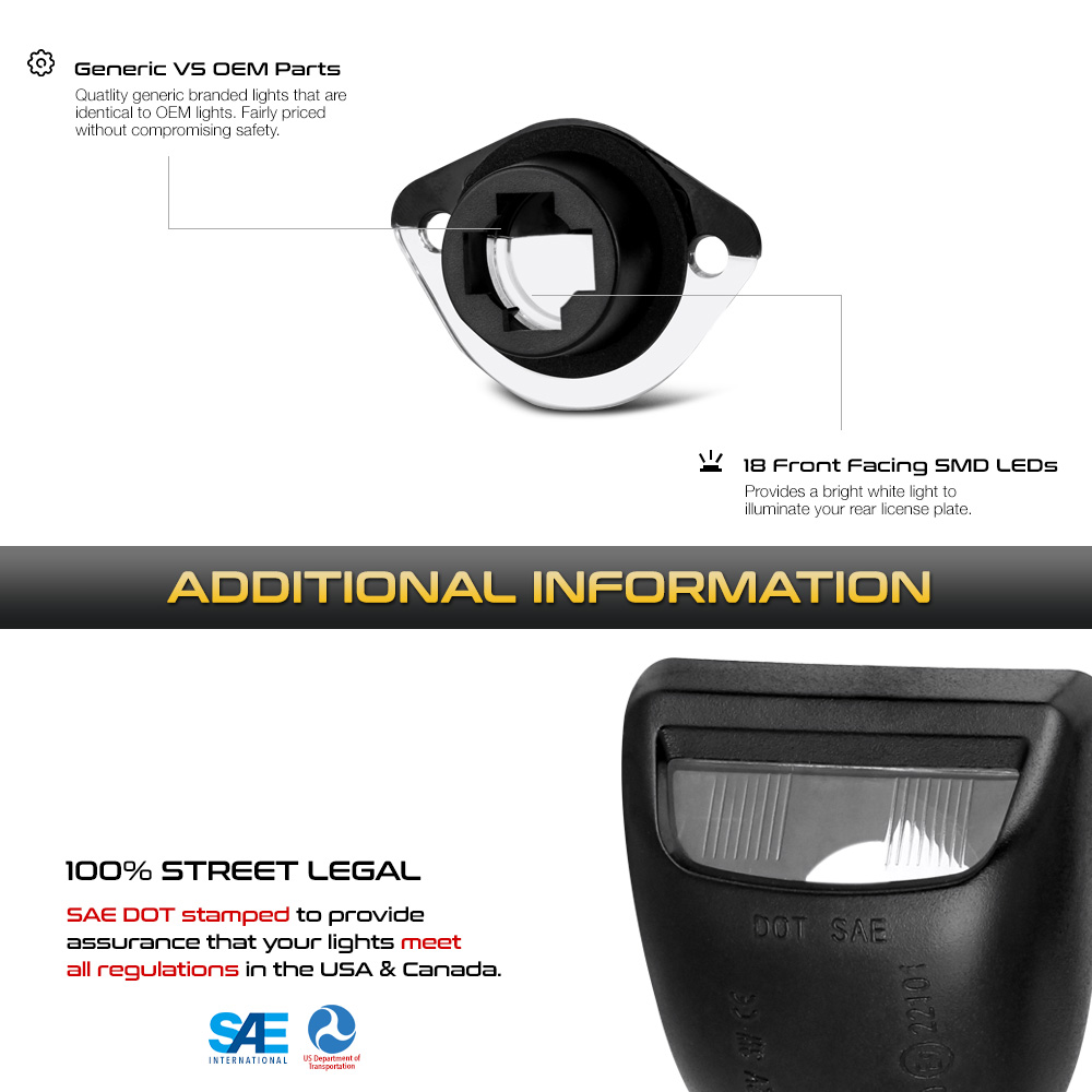1994-2004 Ford Mustang License Plate Lights Lens with Pair T10 Smart LED Bulbs