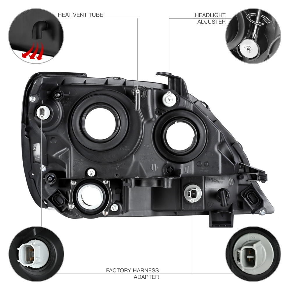 Fit 19992003 Lexus RX300 JDM Black OEStyle Headlights Pair Headlamp